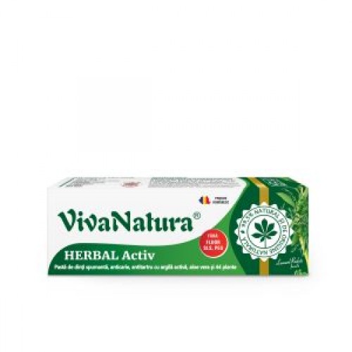 Herbal Activ – pasta de dinti 99,5% naturala spumanta cu argila si Aloe Vera, fără fluor 50 ml – Leonard Radutz formula – VivaNatura Herbal Activ – pasta de dinti 99,5% naturala spumanta cu argila si Aloe Vera, fără fluor 50 ml – Leonard Radutz formula – VivaNatura