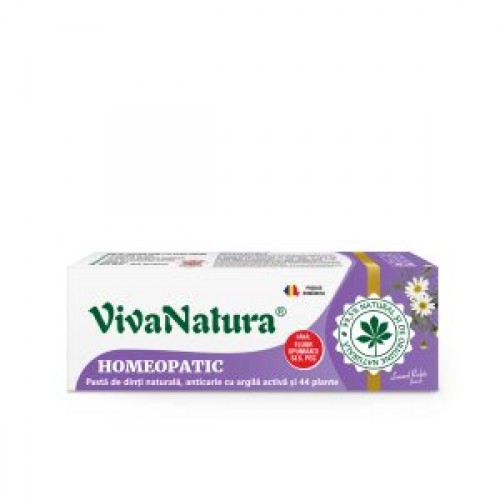 Homeopatic – pasta de dinti naturala 99,5% cu argila si 44 plante, fara fluor, 50 ml – Leonard Radutz formula – VivaNatura Homeopatic – pasta de dinti naturala 99,5% cu argila si 44 plante, fara fluor, 50 ml – Leonard Radutz formula – VivaNatura
