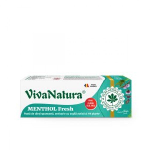 Menthol Fresh – pastă de dinți naturală 99,8% cu argilă și plante, fără fluor, 50 ml – Leonard Radutz formula – VivaNatura Menthol Fresh – pastă de dinți naturală 99,8% cu argilă și plante, fără fluor, 50 ml – Leonard Radutz formula – VivaNatura