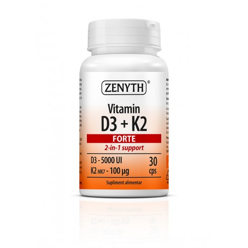 Vitamina D3 5000 UI + K2 Forte, 30 capsule,Zenyth Vitamina D3 5000 UI + K2 Forte, 30 capsule,Zenyth