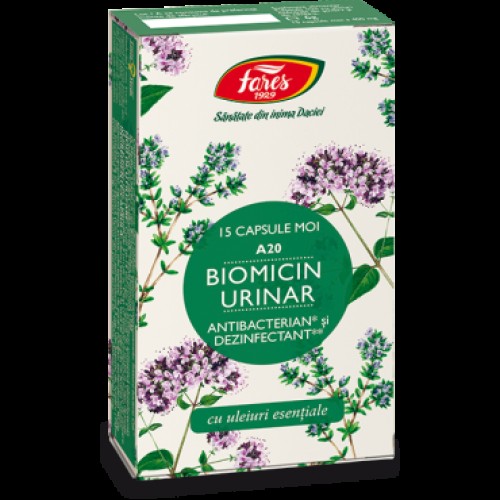 Biomicin urinar, A20, 15 capsule moi Antibacterian și dezinfectant natural pentru sistemul urinar